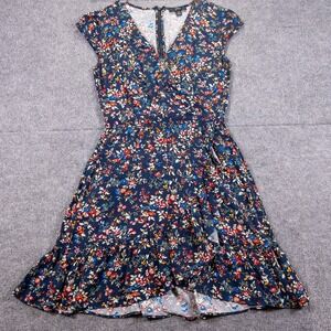J Crew Cottagecore Navy Floral Faux Wrap Womens 00 V-Neck Ruffle Dress